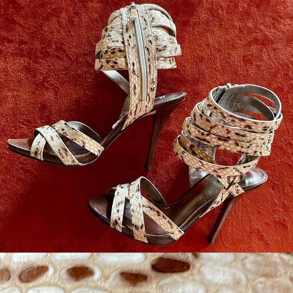 MARCIANO Strappy SNAKESKIN Print LEATHER Sole Sandal HEELS Size 7M - Picture 8 of 10